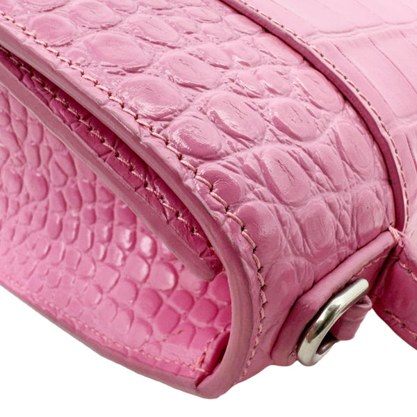 BALENCIAGA Hourglass Crocodile Embossed Leather Top Handle Shoulder Bag Pink