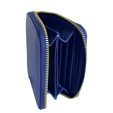 Dallas Designer Handbags Zipyy Grain Leather Ladies Wallet Blue