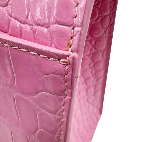 BALENCIAGA Hourglass Crocodile Embossed Leather Top Handle Shoulder Bag Pink