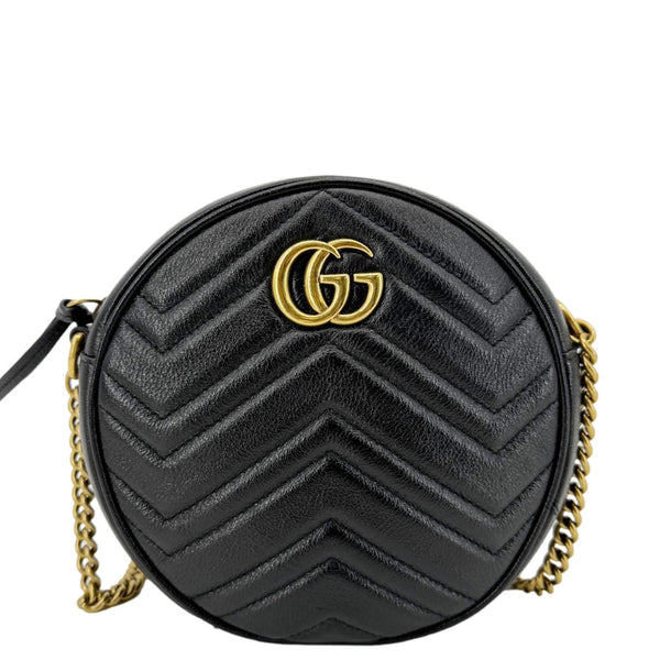 GUCCI GG Marmont Mini Round Leather Crossbody Bag Black 550154