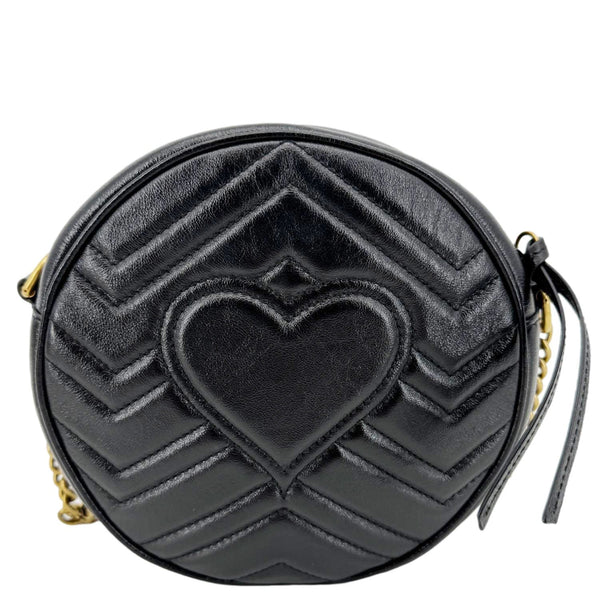 GUCCI GG Marmont Mini Round Leather Crossbody Bag Black 550154