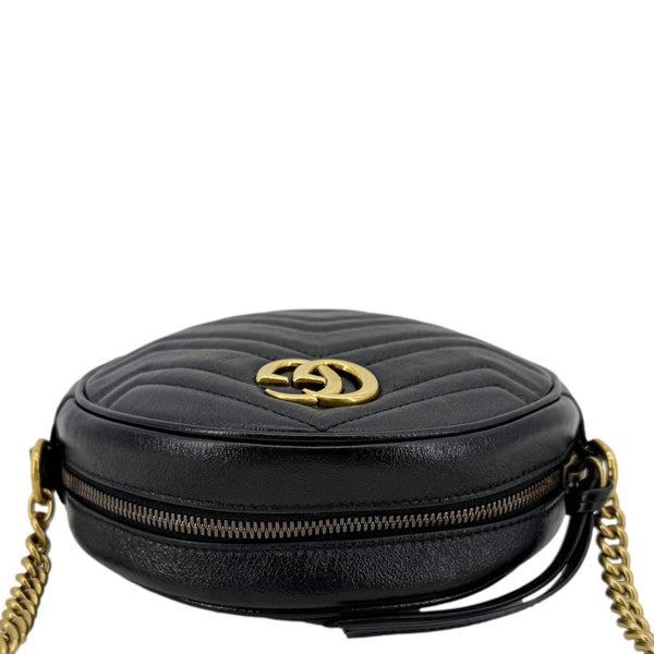 GUCCI GG Marmont Mini Round Leather Crossbody Bag Black 550154