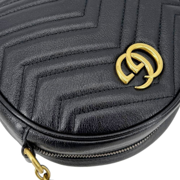GUCCI GG Marmont Mini Round Leather Crossbody Bag Black 550154
