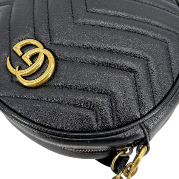 GUCCI GG Marmont Mini Round Leather Crossbody Bag Black 550154