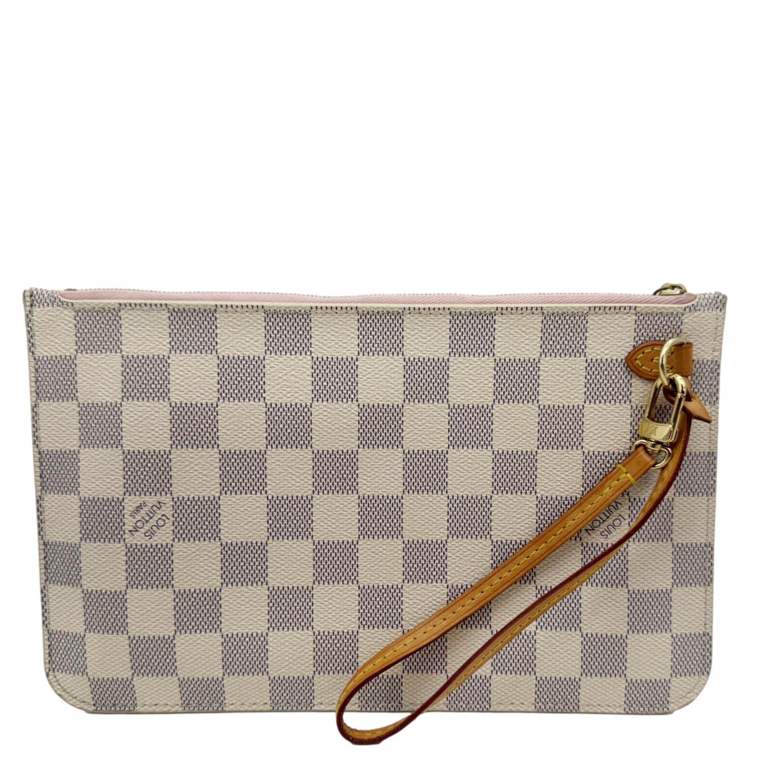 LOUIS VUITTON Neverfull Damier Azur Pochette Wristlet Rose Ballerine