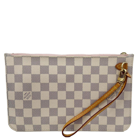 LOUIS VUITTON Neverfull Damier Azur Pochette Wristlet Rose Ballerine