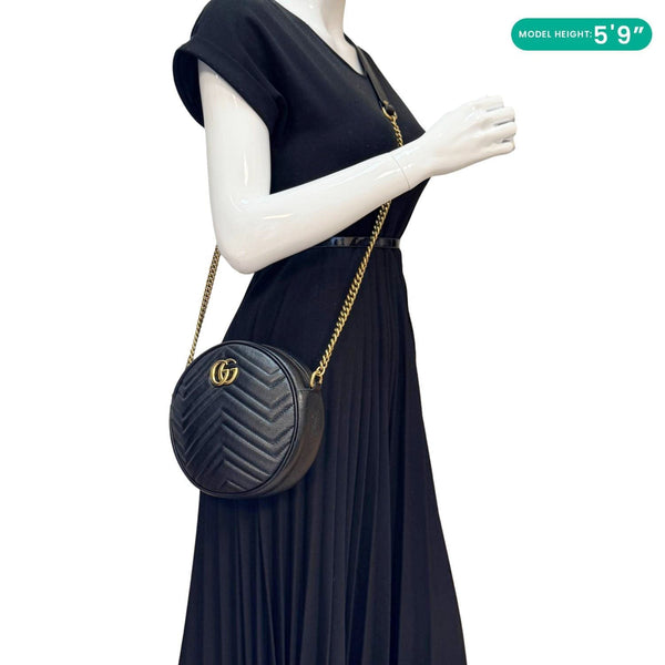 GUCCI GG Marmont Mini Round Leather Crossbody Bag Black 550154