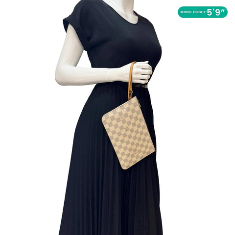 LOUIS VUITTON Neverfull Damier Azur Pochette Wristlet Rose Ballerine