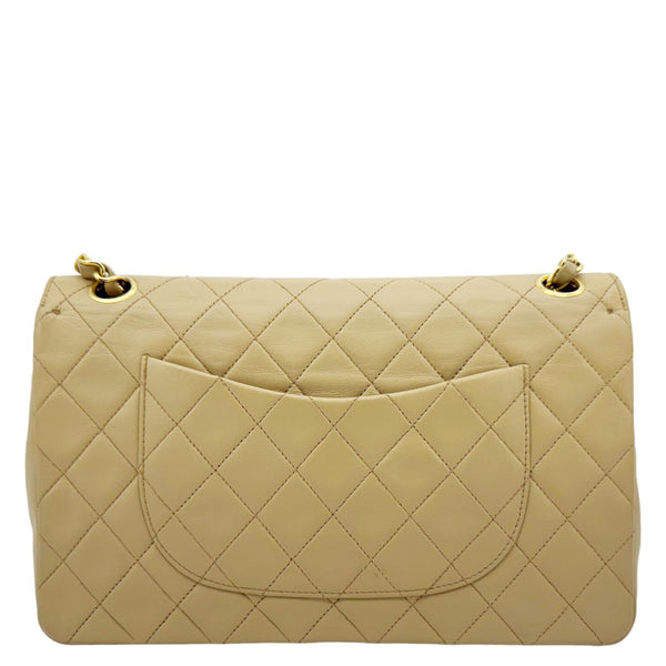CHANEL Vintage Classic Double Flap Medium Quilted Leather Shoulder Bag Beige
