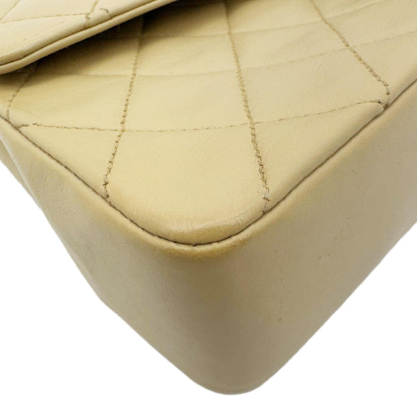 CHANEL Vintage Classic Double Flap Medium Quilted Leather Shoulder Bag Beige