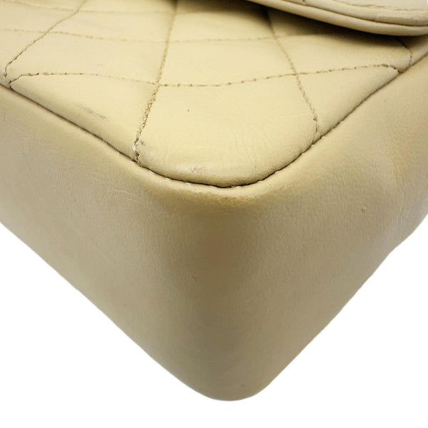 CHANEL Vintage Classic Double Flap Medium Quilted Leather Shoulder Bag Beige