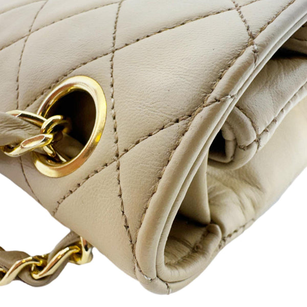 CHANEL Vintage Classic Double Flap Medium Quilted Leather Shoulder Bag Beige