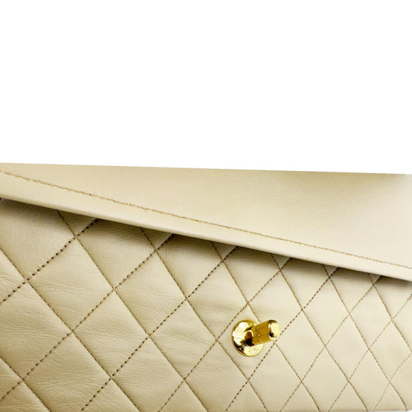 CHANEL Vintage Classic Double Flap Medium Quilted Leather Shoulder Bag Beige
