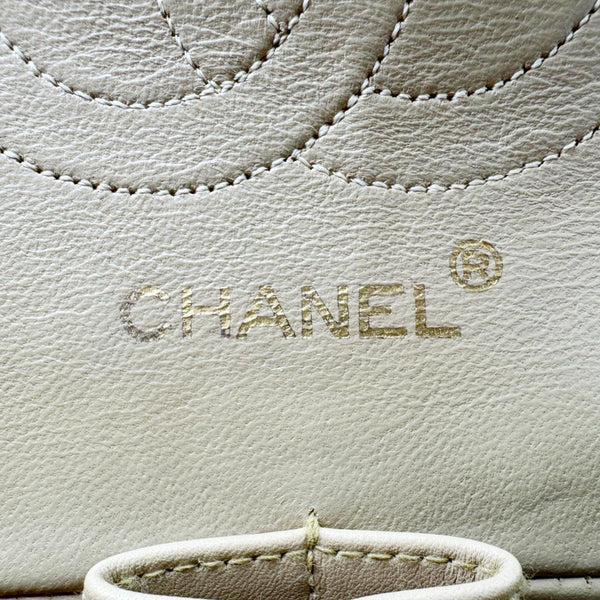 CHANEL Vintage Classic Double Flap Medium Quilted Leather Shoulder Bag Beige