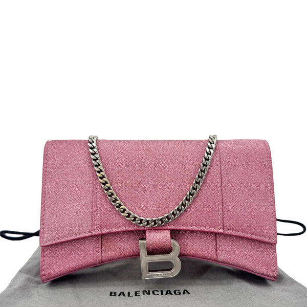 BALENCIAGA Hourglass Leather Wallet On Chain Shoulder Bag Pink