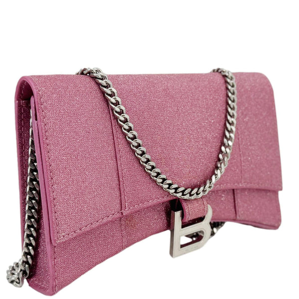 BALENCIAGA Hourglass Leather Wallet On Chain Shoulder Bag Pink