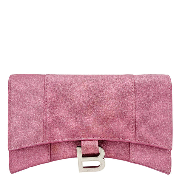 BALENCIAGA Hourglass Leather Wallet On Chain Shoulder Bag Pink