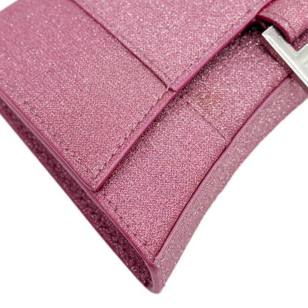 BALENCIAGA Hourglass Leather Wallet On Chain Shoulder Bag Pink