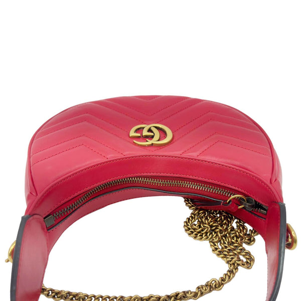 GUCCI GG Marmont Half Moon Mini Leather Shoulder Bag Red 699514
