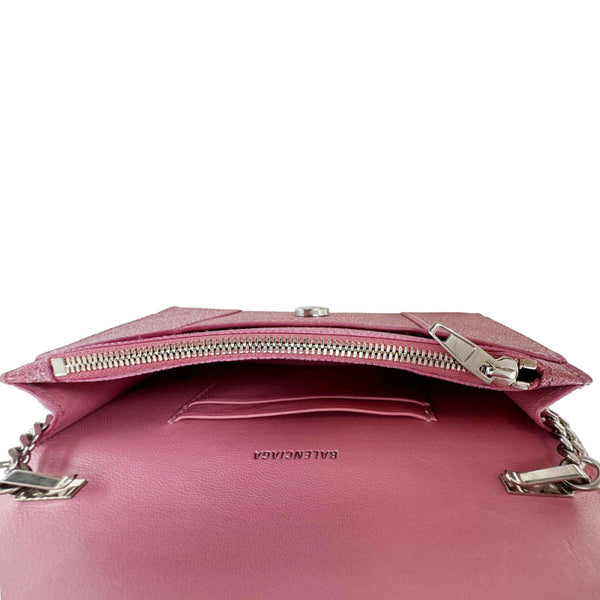 BALENCIAGA Hourglass Leather Wallet On Chain Shoulder Bag Pink