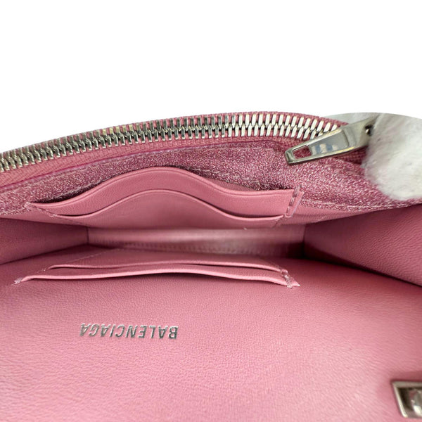 BALENCIAGA Hourglass Leather Wallet On Chain Shoulder Bag Pink