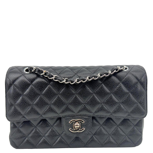 CHANEL Classic Double Flap Medium Quilted Caviar Leather Shoulder Bag Black