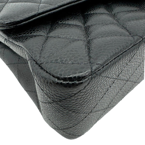CHANEL Classic Double Flap Medium Quilted Caviar Leather Shoulder Bag Black