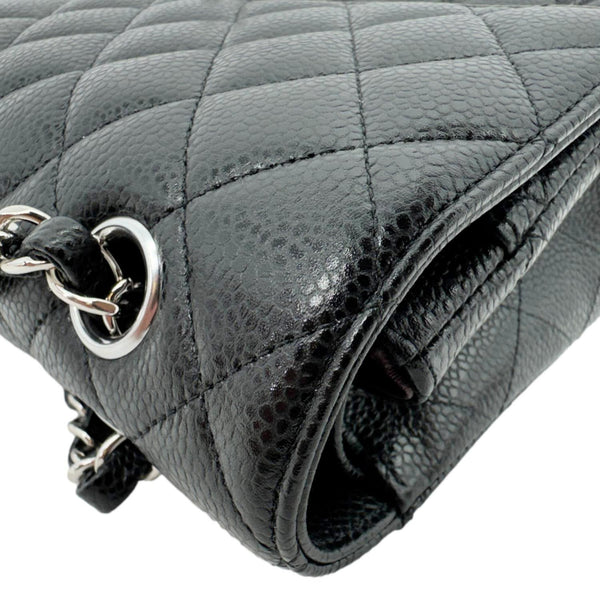 CHANEL Classic Double Flap Medium Quilted Caviar Leather Shoulder Bag Black