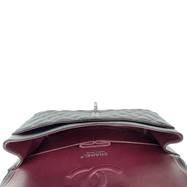 CHANEL Classic Double Flap Medium Quilted Caviar Leather Shoulder Bag Black