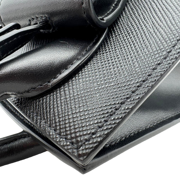 PRADA Monochrome Small Calfskin Saffiano Leather Top Handle Tote Black