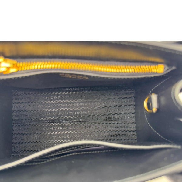 PRADA Monochrome Small Calfskin Saffiano Leather Top Handle Tote Black