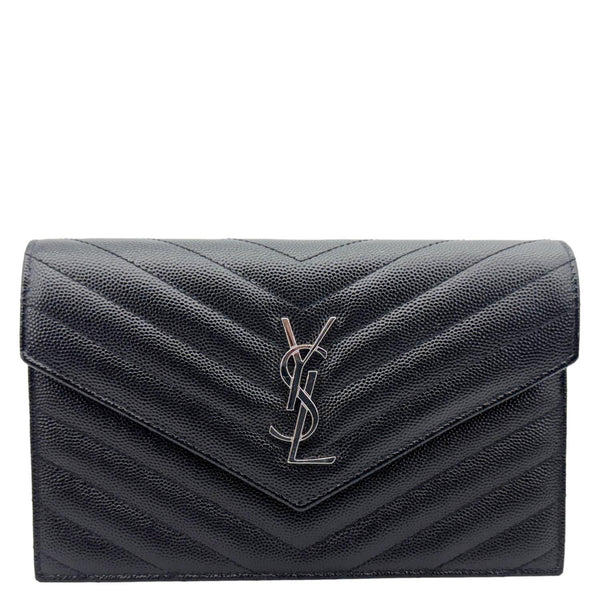 YVES SAINT LAURENT Cassandre Leather Wallet On Chain Crossbody Bag Black