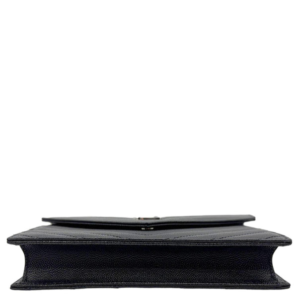 YVES SAINT LAURENT Cassandre Leather Wallet On Chain Crossbody Bag Black