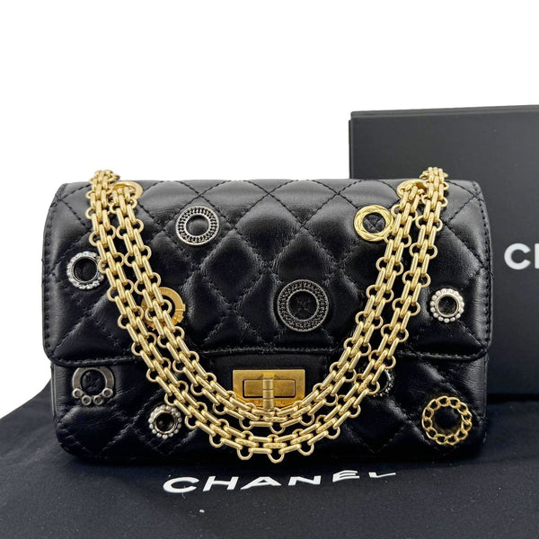 CHANEL Reissue 2.55 Crystal Charms 225 Flap Quilted Leather Crossbody Bag Black