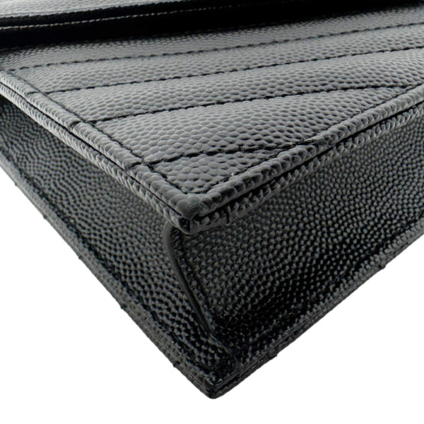 YVES SAINT LAURENT Cassandre Leather Wallet On Chain Crossbody Bag Black