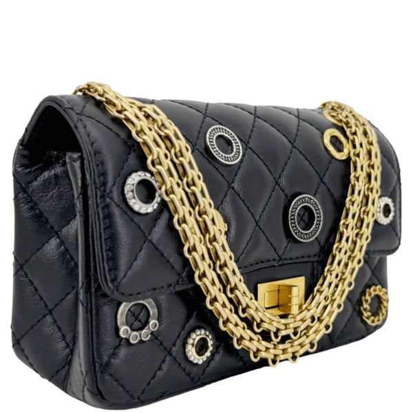 CHANEL Reissue 2.55 Crystal Charms 225 Flap Quilted Leather Crossbody Bag Black
