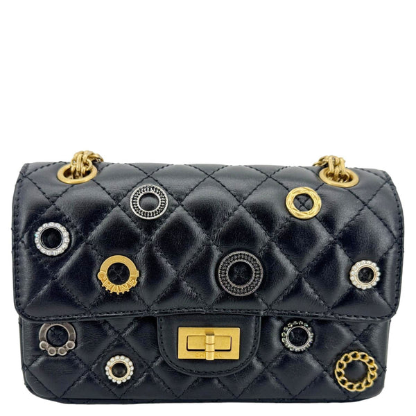 CHANEL Reissue 2.55 Crystal Charms 225 Flap Quilted Leather Crossbody Bag Black
