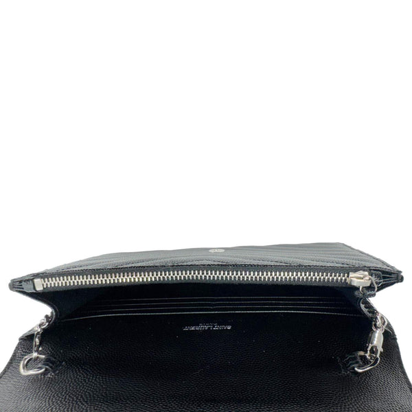 YVES SAINT LAURENT Cassandre Leather Wallet On Chain Crossbody Bag Black
