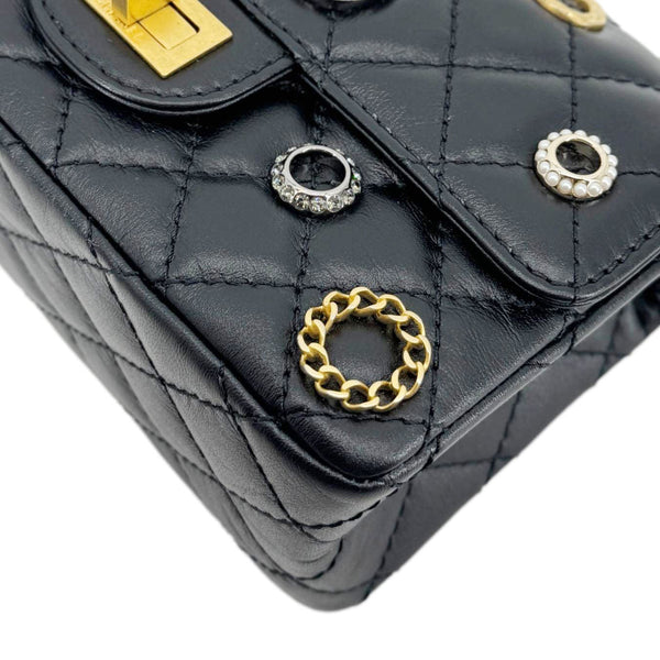 CHANEL Reissue 2.55 Crystal Charms 225 Flap Quilted Leather Crossbody Bag Black
