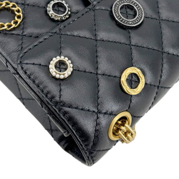 CHANEL Reissue 2.55 Crystal Charms 225 Flap Quilted Leather Crossbody Bag Black