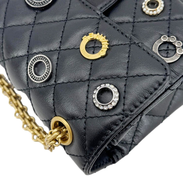 CHANEL Reissue 2.55 Crystal Charms 225 Flap Quilted Leather Crossbody Bag Black
