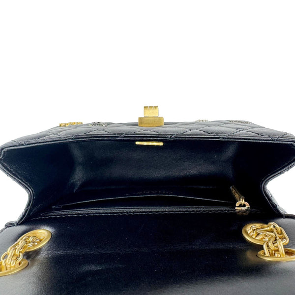 CHANEL Reissue 2.55 Crystal Charms 225 Flap Quilted Leather Crossbody Bag Black