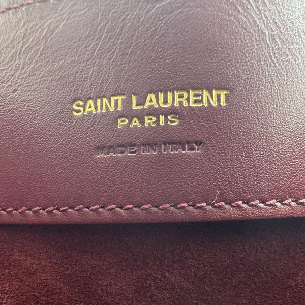 YVES SAINT LAURENT Le 37 Mini Shiny Leather Bucket Bag Burgundy