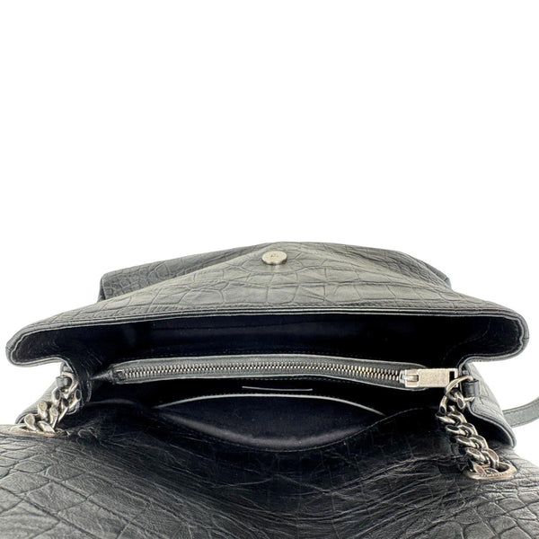 YVES SAINT LAURENT West Hollywood Medium Croc Embossed Crossbody Bag Black