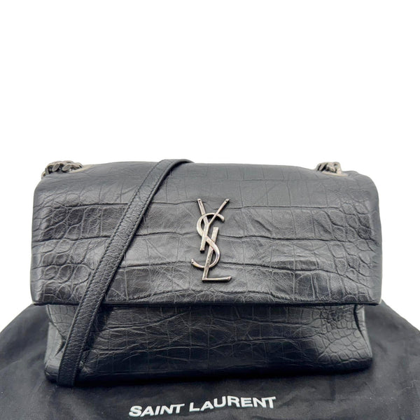 YVES SAINT LAURENT West Hollywood Medium Croc Embossed Crossbody Bag Black