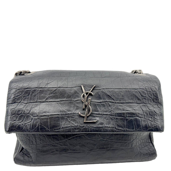 YVES SAINT LAURENT West Hollywood Medium Croc Embossed Crossbody Bag Black