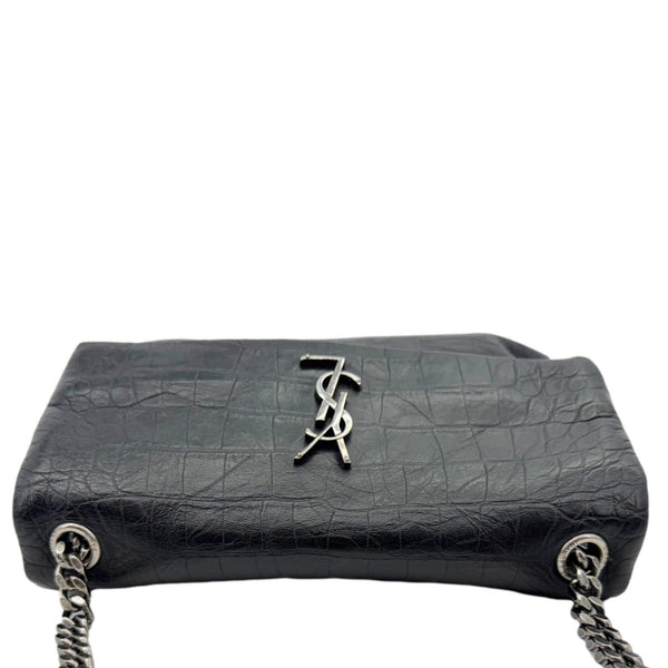 YVES SAINT LAURENT West Hollywood Medium Croc Embossed Crossbody Bag Black