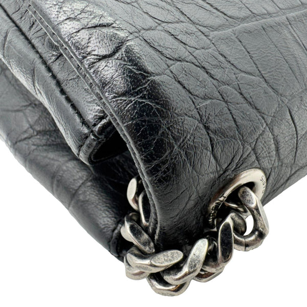 YVES SAINT LAURENT West Hollywood Medium Croc Embossed Crossbody Bag Black