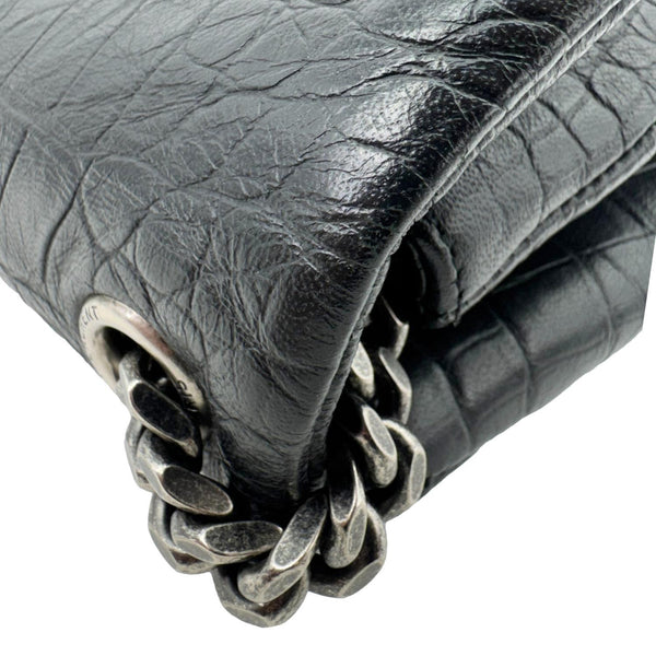 YVES SAINT LAURENT West Hollywood Medium Croc Embossed Crossbody Bag Black