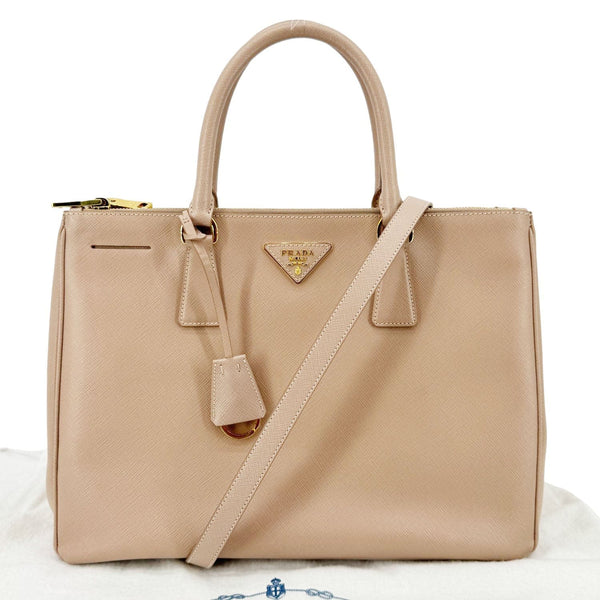 PRADA Galleria Double Zip Saffiano Leather Top Handle Tote Bag Beige